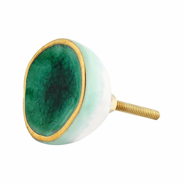 Mascot Hardware Ceramic Round 1-2/3 in. Green & Gold Drawer Cabinet Knob