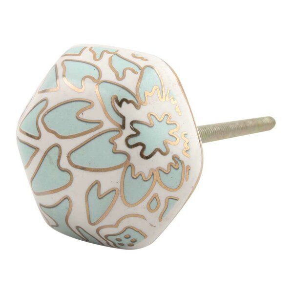 Ceramic Hexagon 1-2/3 in. Aqua & Gold Cabinet Knob