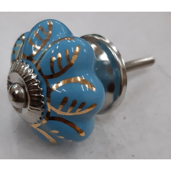 Mascot Hardware Melon Ceramic 1-4/7 in. Blue & Gold Drawer Cabinet Knob