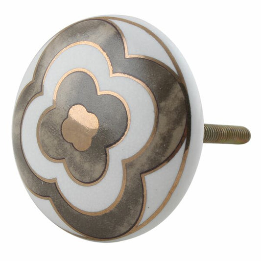 Ceramic Round 1-7/9 in. White & Gold Cabinet Knob