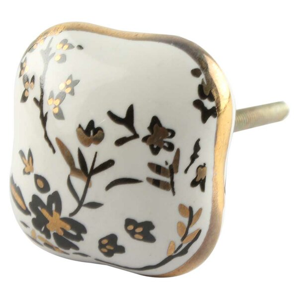 Mascot HardwareCeramic Square 1-4/7 in. White & Gold Cabinet Knob