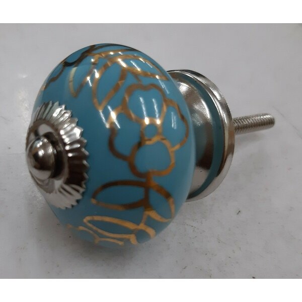 Mascot Hardware Ceramic Round 1-4/7 in. Turquoise & Gold Cabinet Knob