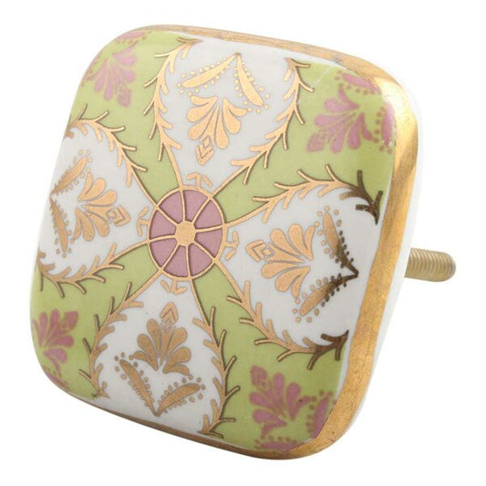 Mascot Hardware Ceramic Square 1-6/7 in. Green & Gold Drawer Cabinet Knob