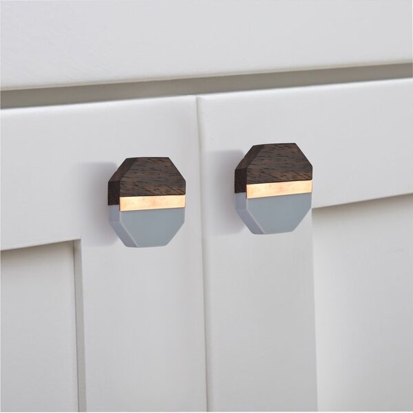 Lakewood 1-3/5 in. Octagon Grey & Wood Cabinet Knob
