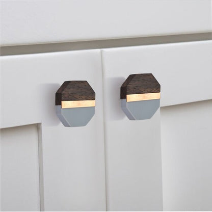 Lakewood 1-3/5 in. Octagon Grey & Wood Cabinet Knob