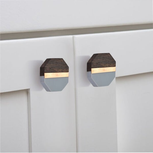 Lakewood 1-3/5 in. Octagon Grey & Wood Cabinet Knob