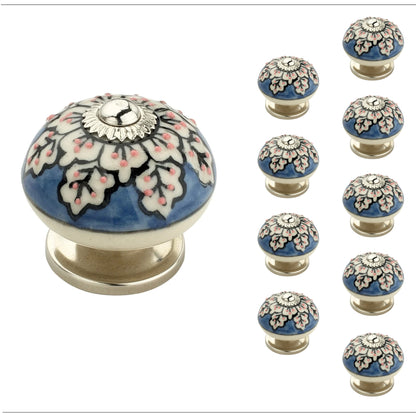 Mascot Hardware Flowers 1-3/5 in. Blue & Cream Cabinet Knob (Pack of 10)