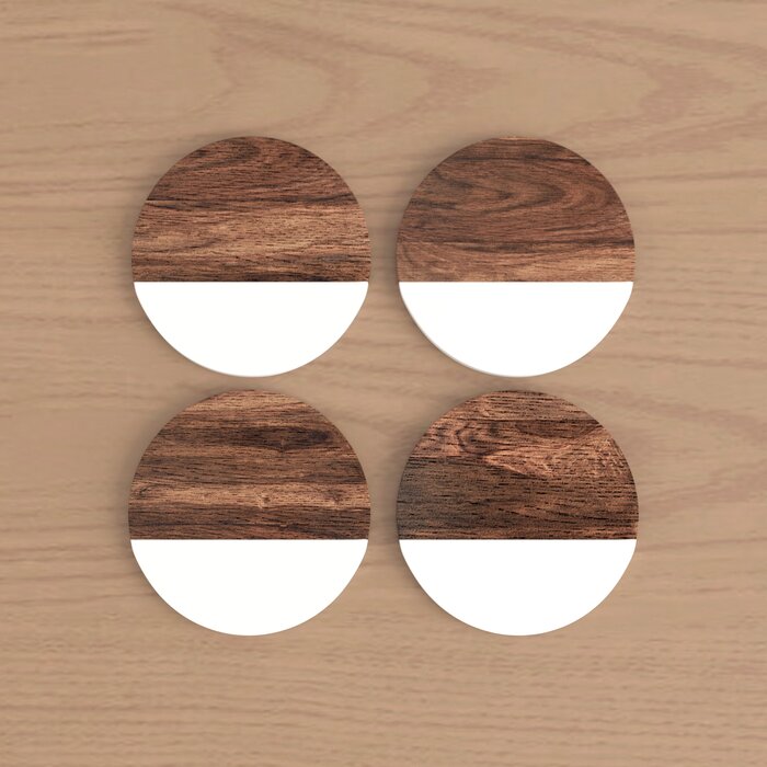 Mascot Hardware Fusion Round Wood & Resin Coaster Set of 4