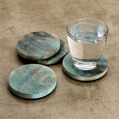 Mascot Hardware Wooden 4 pieces Round Coaster Set