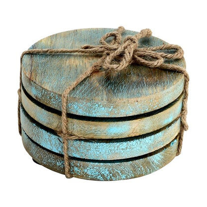 Mascot Hardware Wooden 4 pieces Round Coaster Set