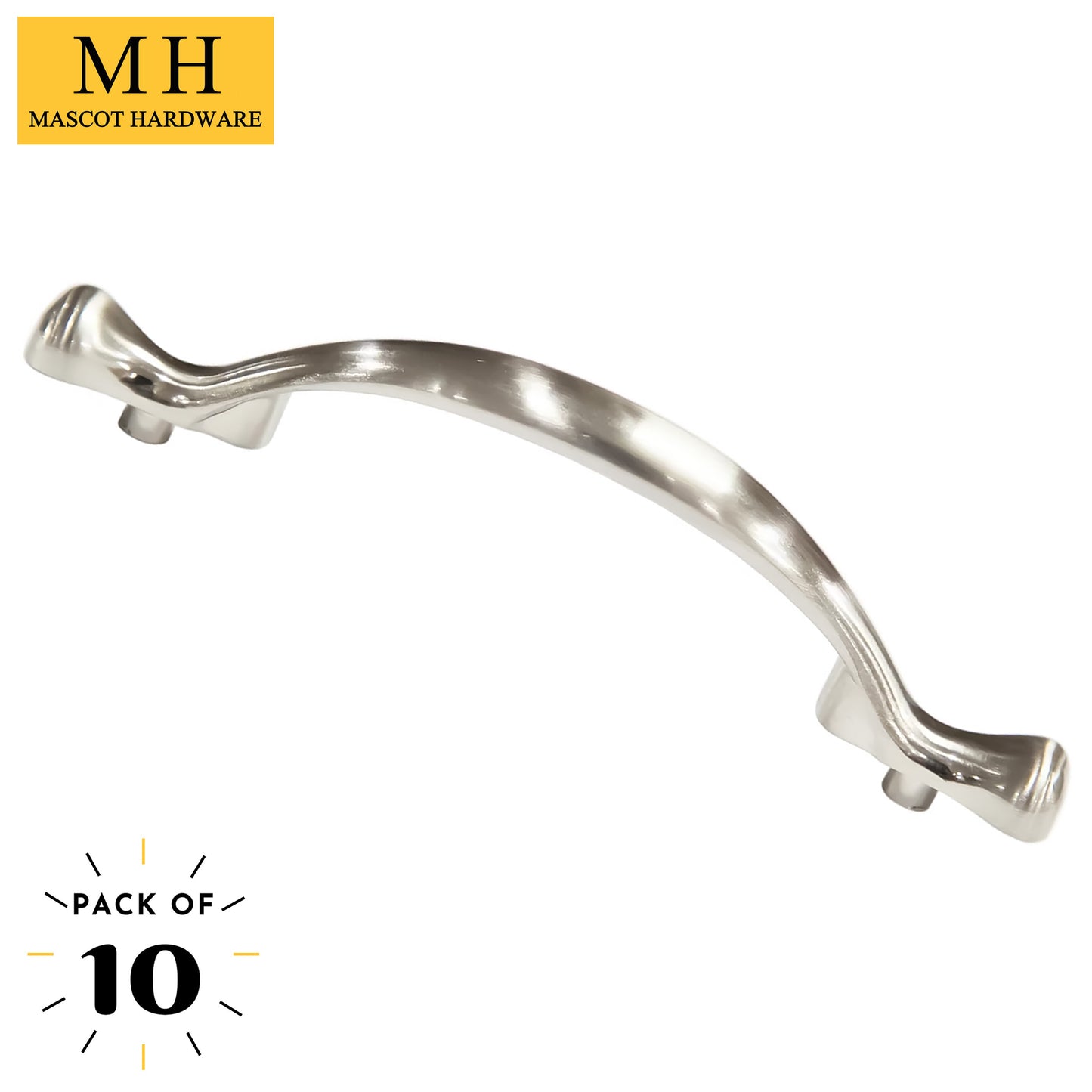 Long Footed 3-3/4 in (96mm) Satin Nickel Drawer Pull (10-Pack)