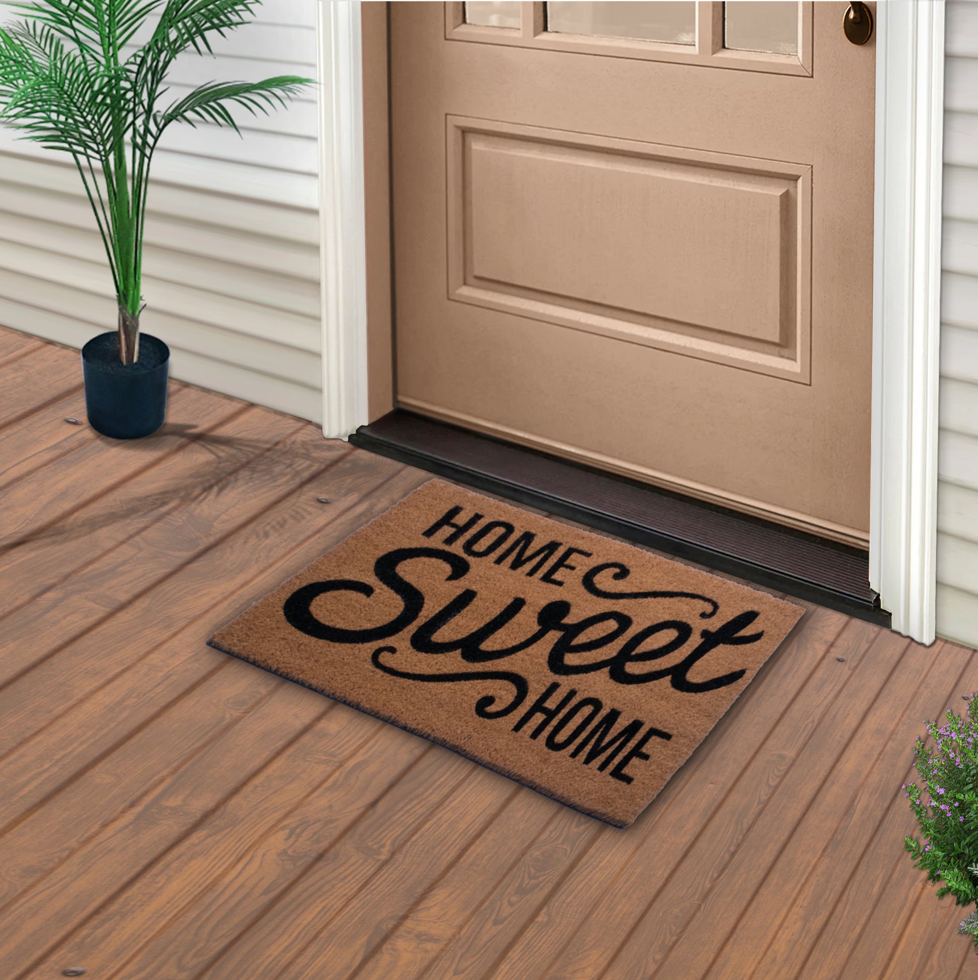 Mascot Hardware Coco Coir Home Entrance Door Mat 28 x 18-in. Home Sweet Home Welcome Mat - Heavy Duty Doormat for Outdoor & Indoor Use Beige