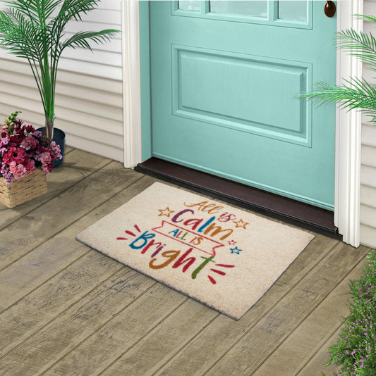 All is Calm All is Bright Non Slip Coir Mat 28 in. x 18 in. Indoor and Outdoor Doormat