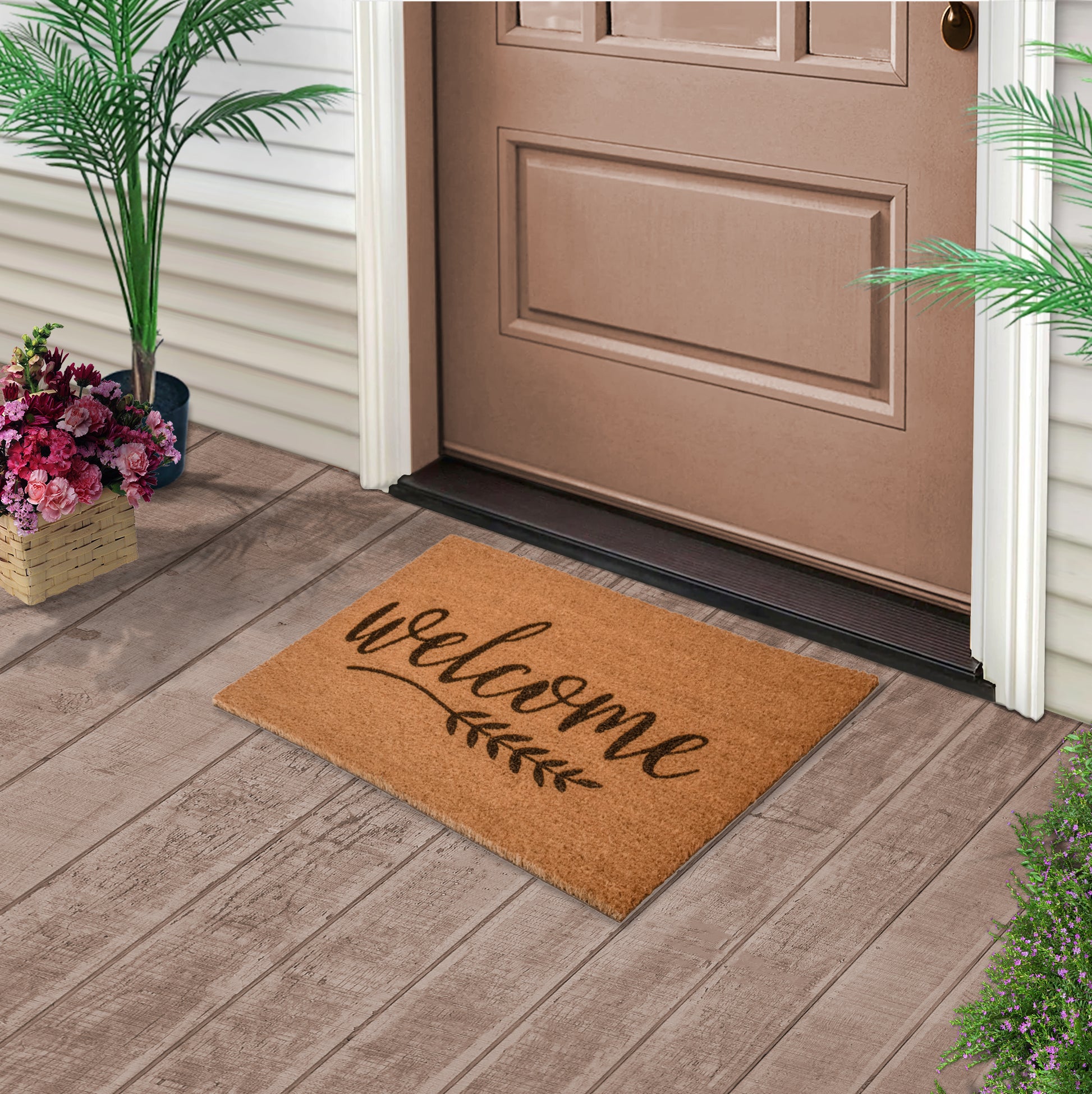 Mascot Hardware Non-Slip Rubber Back Floral Border Design 28x18 Indoor/Outdoor Doormat - Style 2