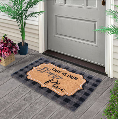 Happy Place Non Slip 28 in. x 18 in. Indoor and Outdoor Coir Mat