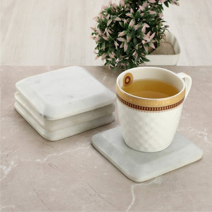 Mascot Hardware Square White Marble Taper Coaster Set of 4