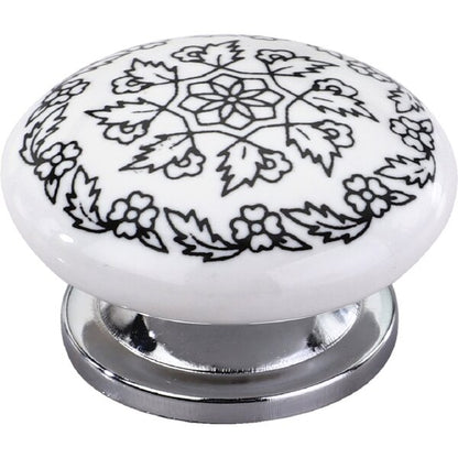 Mascot Hardware wirl Leaves 1-3/5 in. Black & White Cabinet Knob - Pack of 10