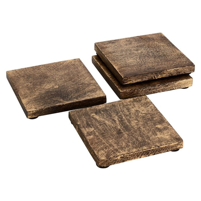 Mascot Hardware Textured Square Wooden Coaster Set of 4