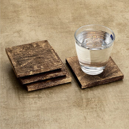 Mascot Hardware Textured Square Wooden Coaster Set of 4