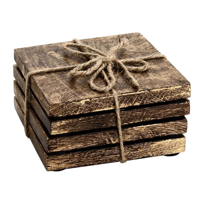 Mascot Hardware Textured Square Wooden Coaster Set of 4