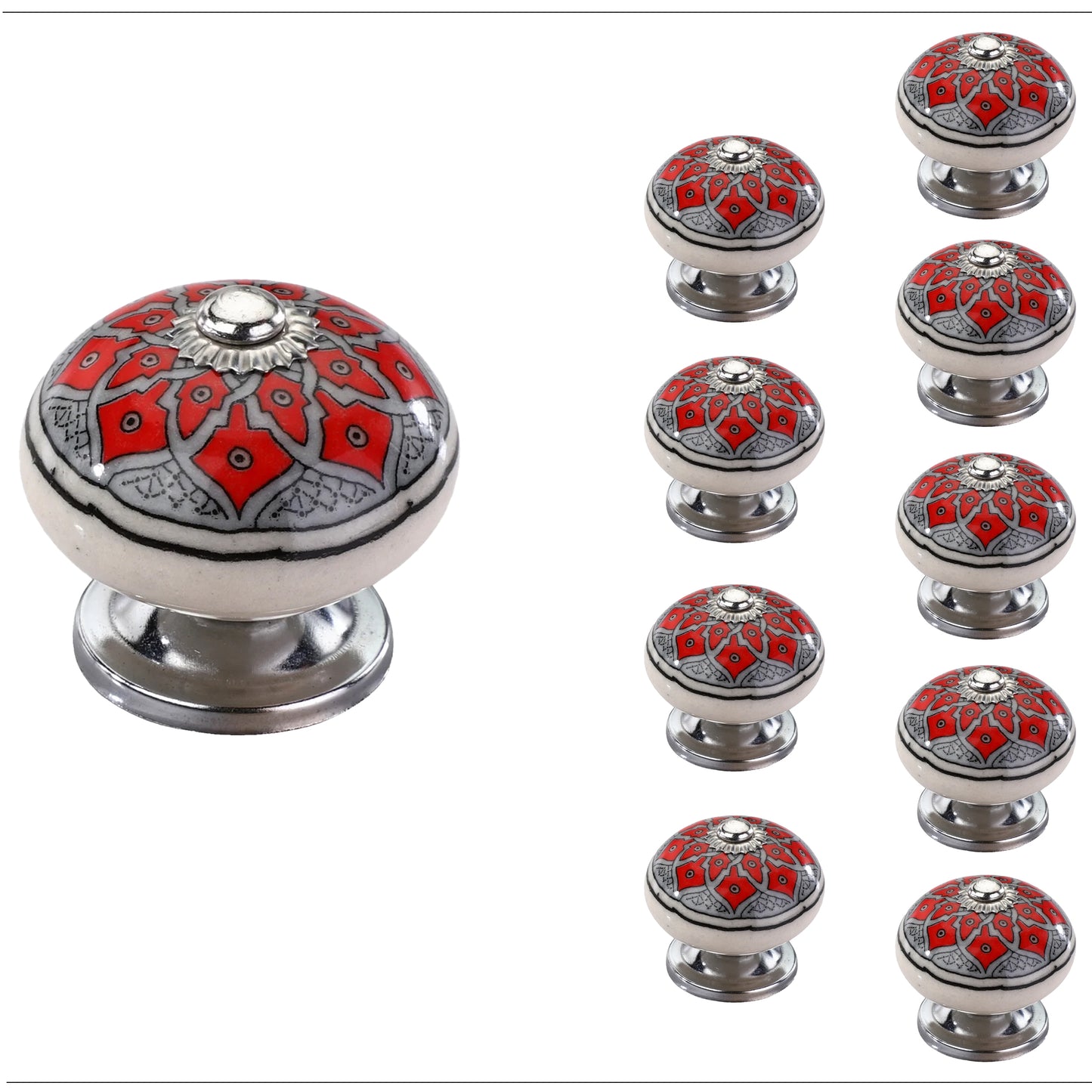 Mascot Hardware Botanical 1-3/5 in. Grey & Red Leaves Cabinet Knob (Pack of 10)