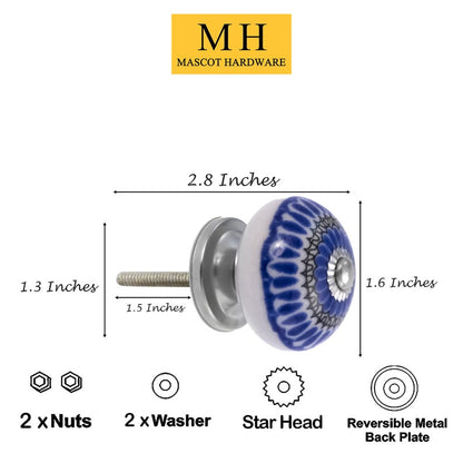 Mascot Hardware Mushroom 1.5 in Drawer Cabinet Knob Blue & White (Pack of 10)