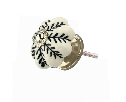 Melon Flower 1-7/10 in. Black & White Cabinet Knob (Pack of 10)