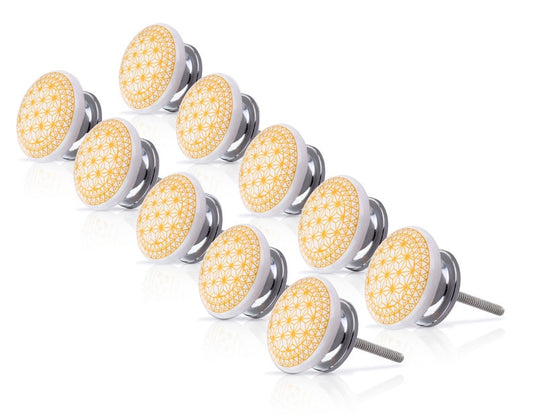 Mascot Hardware Ceramic 1.5 in. Yellow & White Drawer Cabinet knob (Pack of 10)