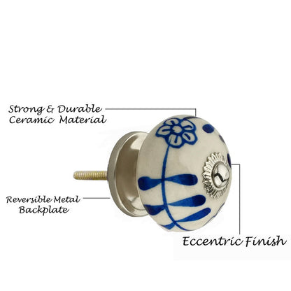 Mascot Hardware Flowered Elegant 1-3/5 in. Blue & Cream Cabinet Knob (Pack of 10)