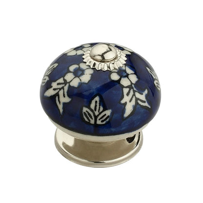 Floral  1-3/5 in. Blue & White Cabinet Knob (Pack of 10)