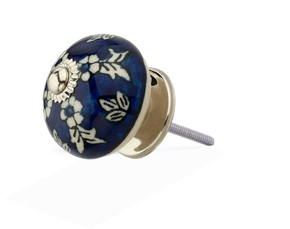 Floral  1-3/5 in. Blue & White Cabinet Knob (Pack of 10)