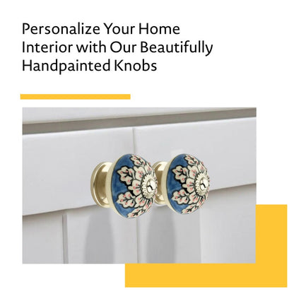 Mascot Hardware Flowers 1-3/5 in. Blue & Cream Cabinet Knob (Pack of 10)