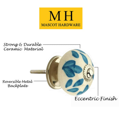 Floral Elegant 1-3/5 in. Blue & White Cabinet Knob (Pack of 10)