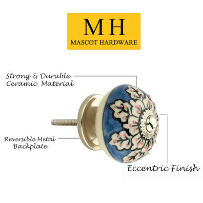 Mascot Hardware Flowers 1-3/5 in. Blue & Cream Cabinet Knob (Pack of 10)
