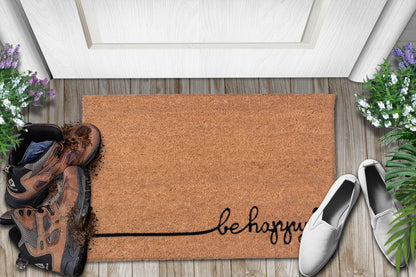 Be Happy Natural Coir Doormat with Non-Slip 28 in. x 18 in. Outdoor/Indoor