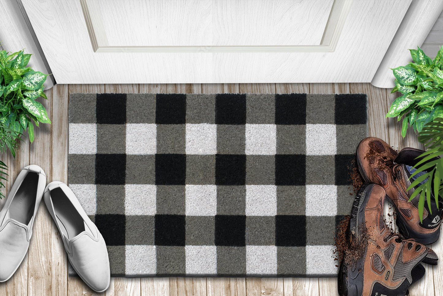 Classic Black and White Checkered 28 in. x 18 in. Indoor and Outdoor Doormat