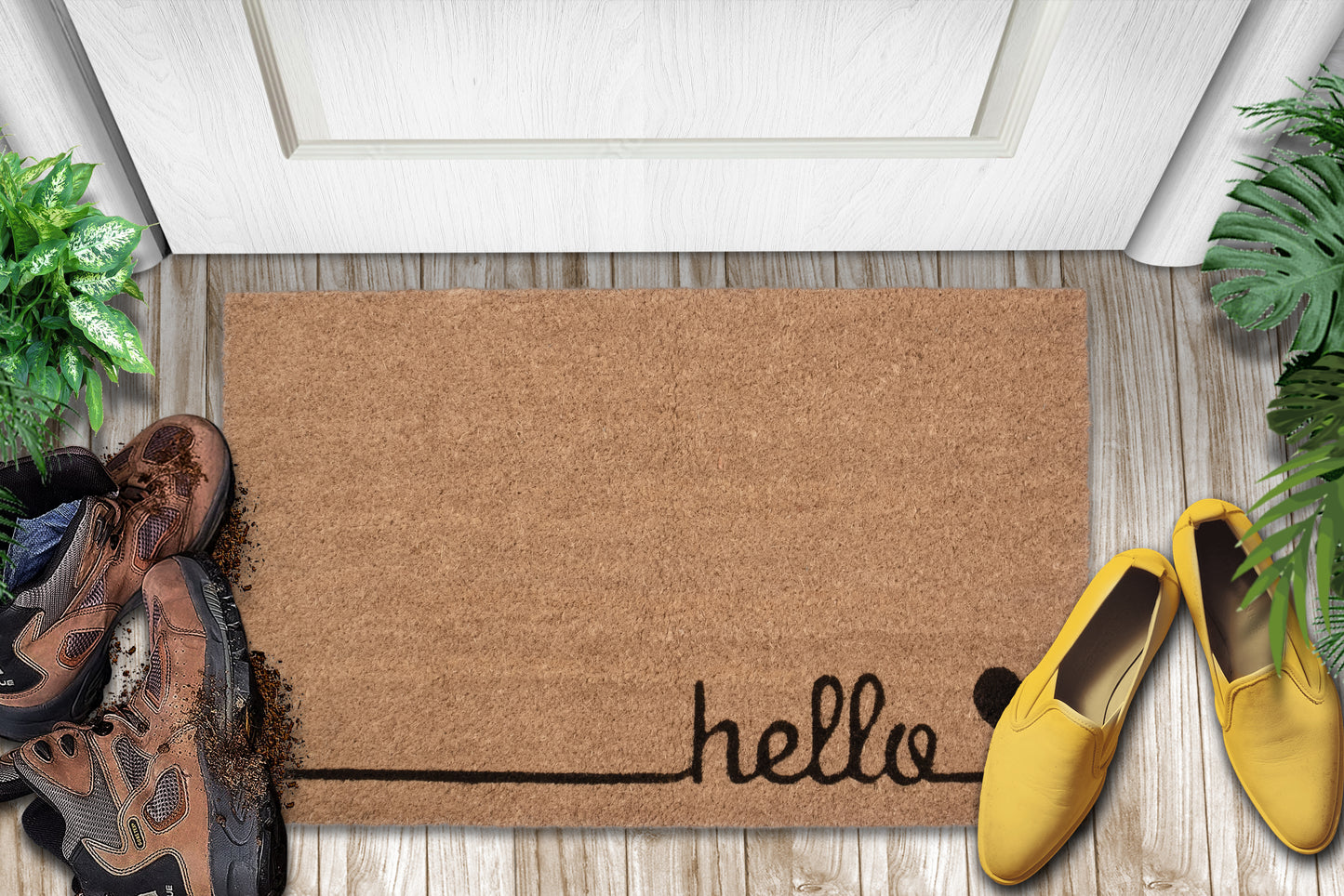 Be Happy Natural Coir Doormat with Non-Slip 28 in. x 18 in. Outdoor/Indoor