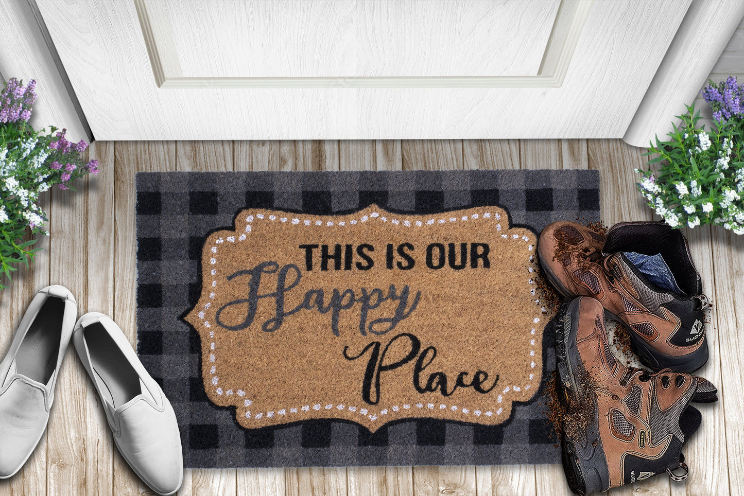 Happy Place Non Slip 28 in. x 18 in. Indoor and Outdoor Coir Mat