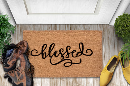Blessed  Natural Coir Fiber Doormat, Anti-Slip PVC Mat Back | 28” x 18