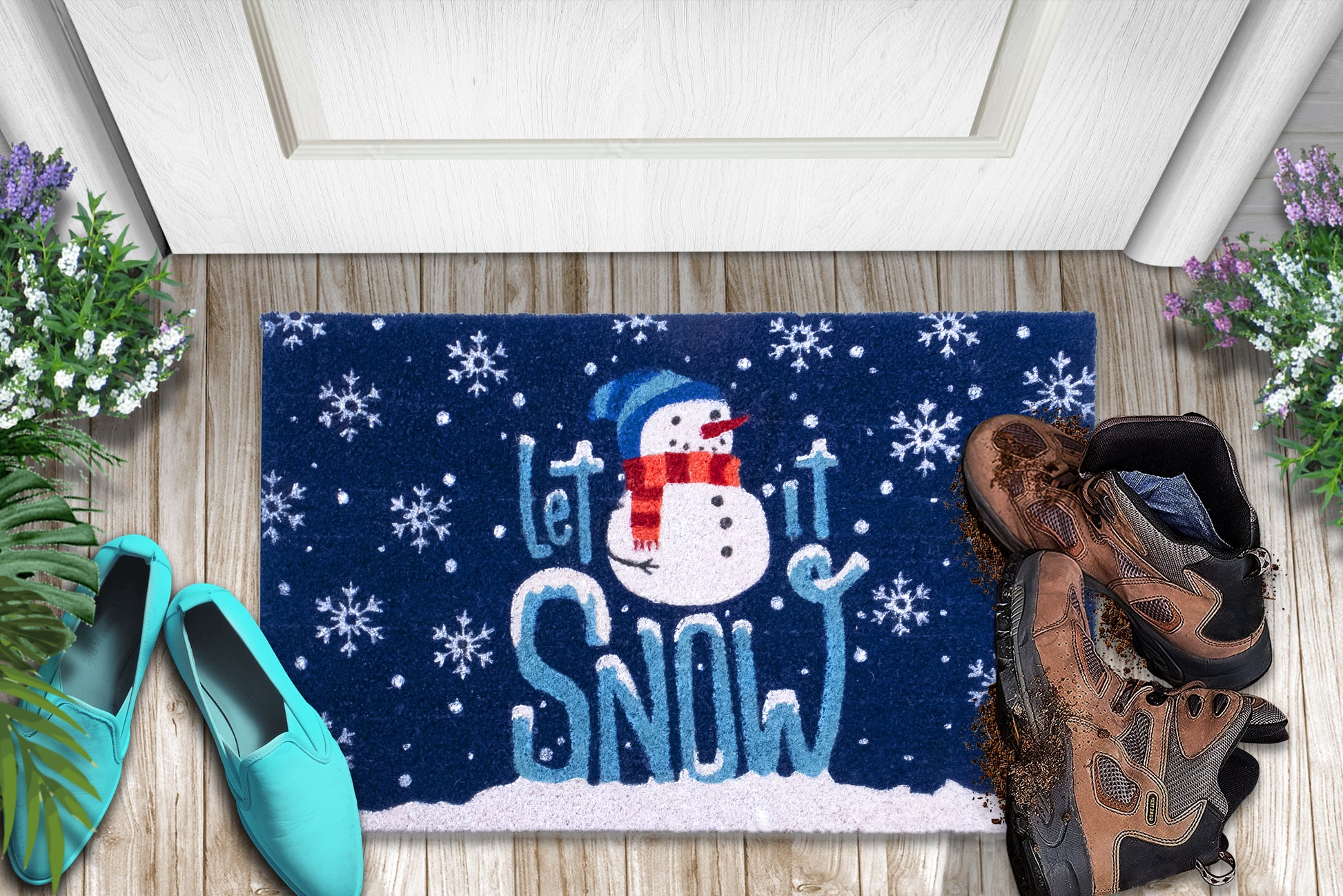 Christmas Decorative Doormat Let It Snow Winter Snowflake Non