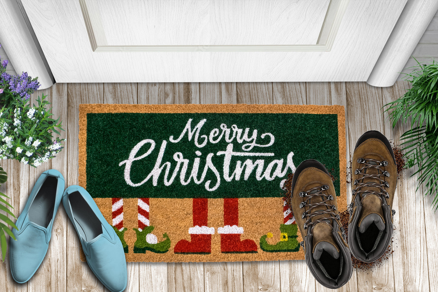 Merry Christmas Non-Slip 28 in. x 18 in. Front Door Mat Indoor and Outdoor Doormat
