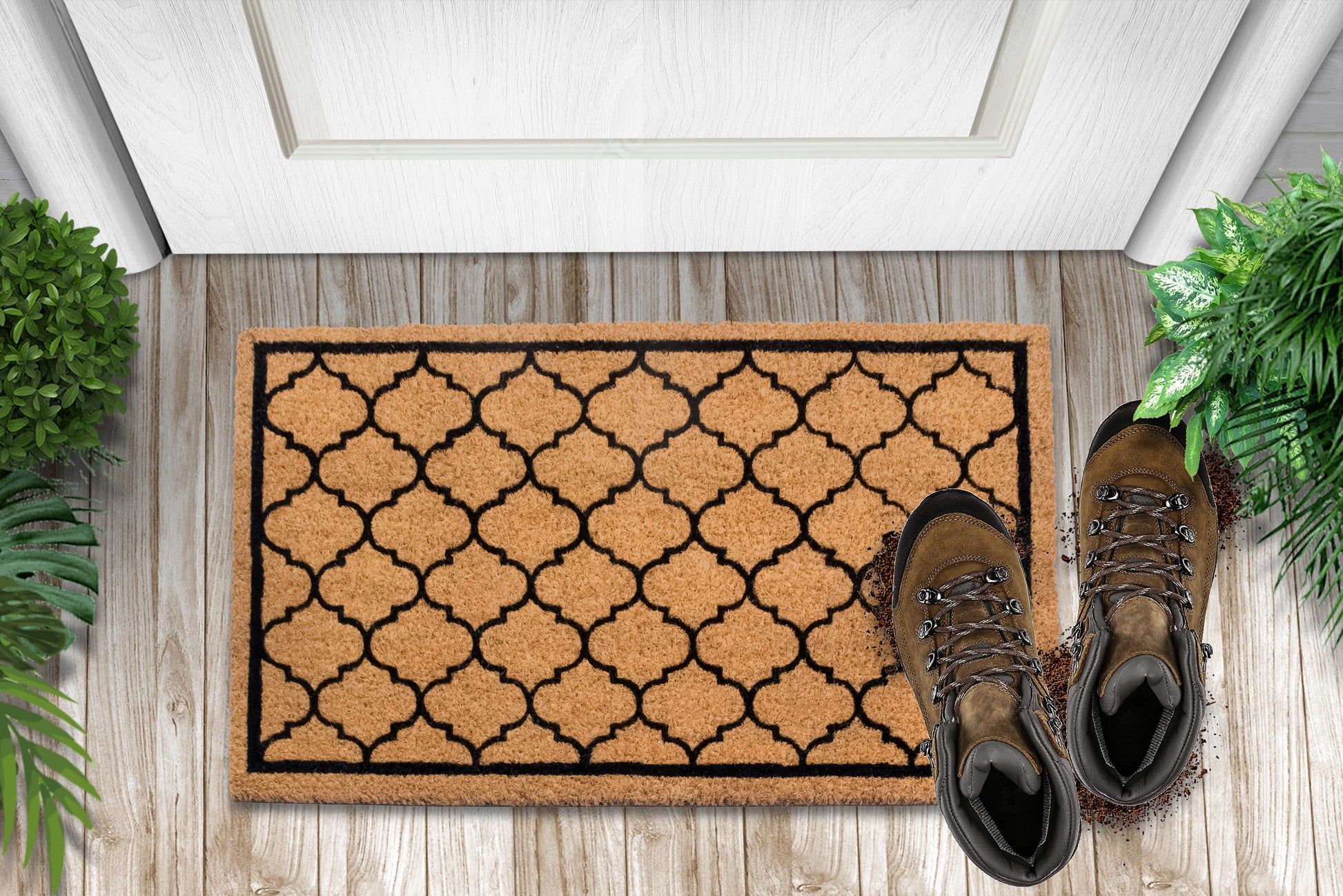 Mascot Hardware Brown with Black Border Non-Slip and Coir Door Mat - Beige