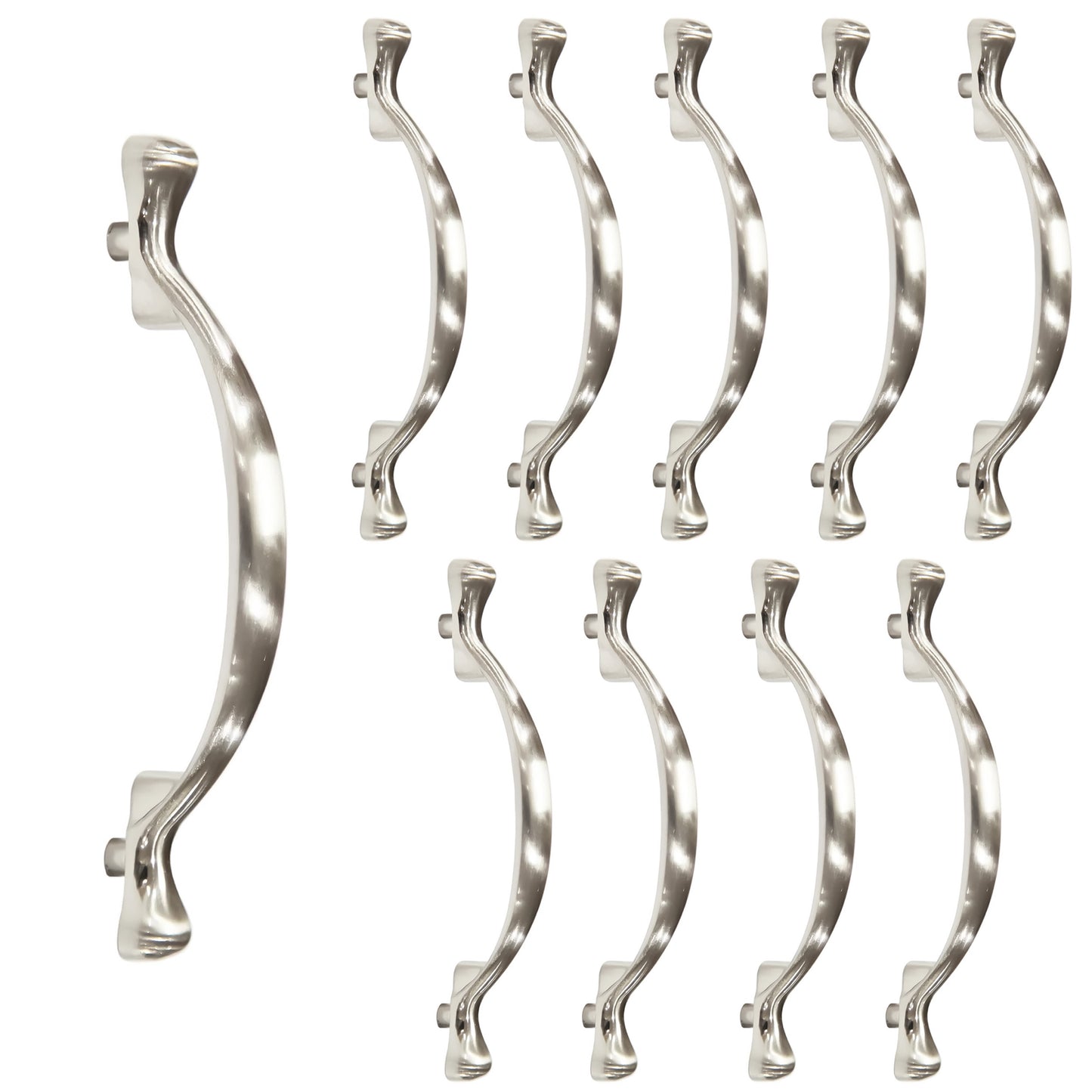 Long Footed 3-3/4 in (96mm) Satin Nickel Drawer Pull (10-Pack)