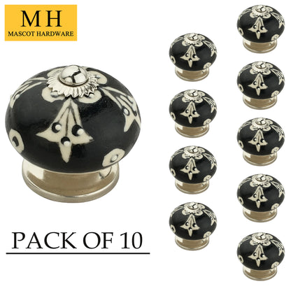 Black 1-3/5 in. Black & Cream Cabinet Knob (Pack of 10)